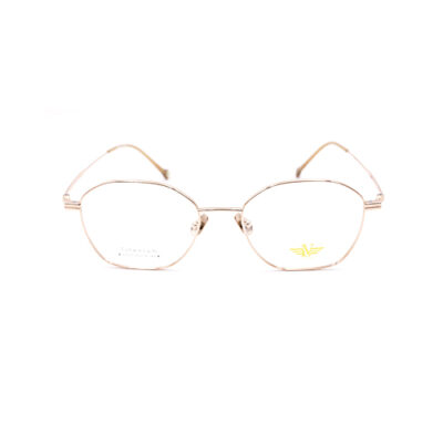Eyeglasses Model A0507, gold color, metal frame, round shape, unisex, arm length 145mm, bridge size 18mm, lens size 52mm.